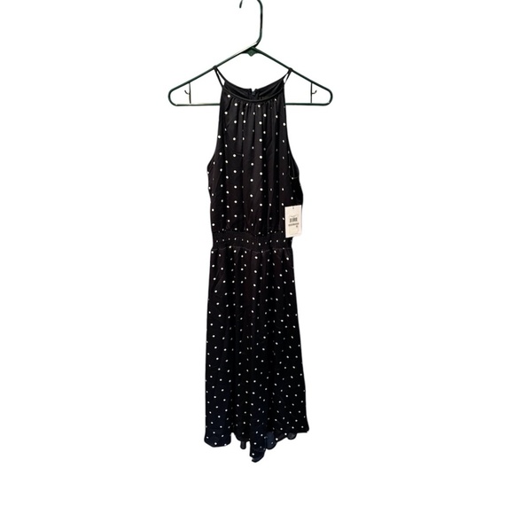 DKNY Sleeveless Halter Neck Polka Dot Fit & Flare Dress Navy Size 0 NWT - Picture 1 of 8
